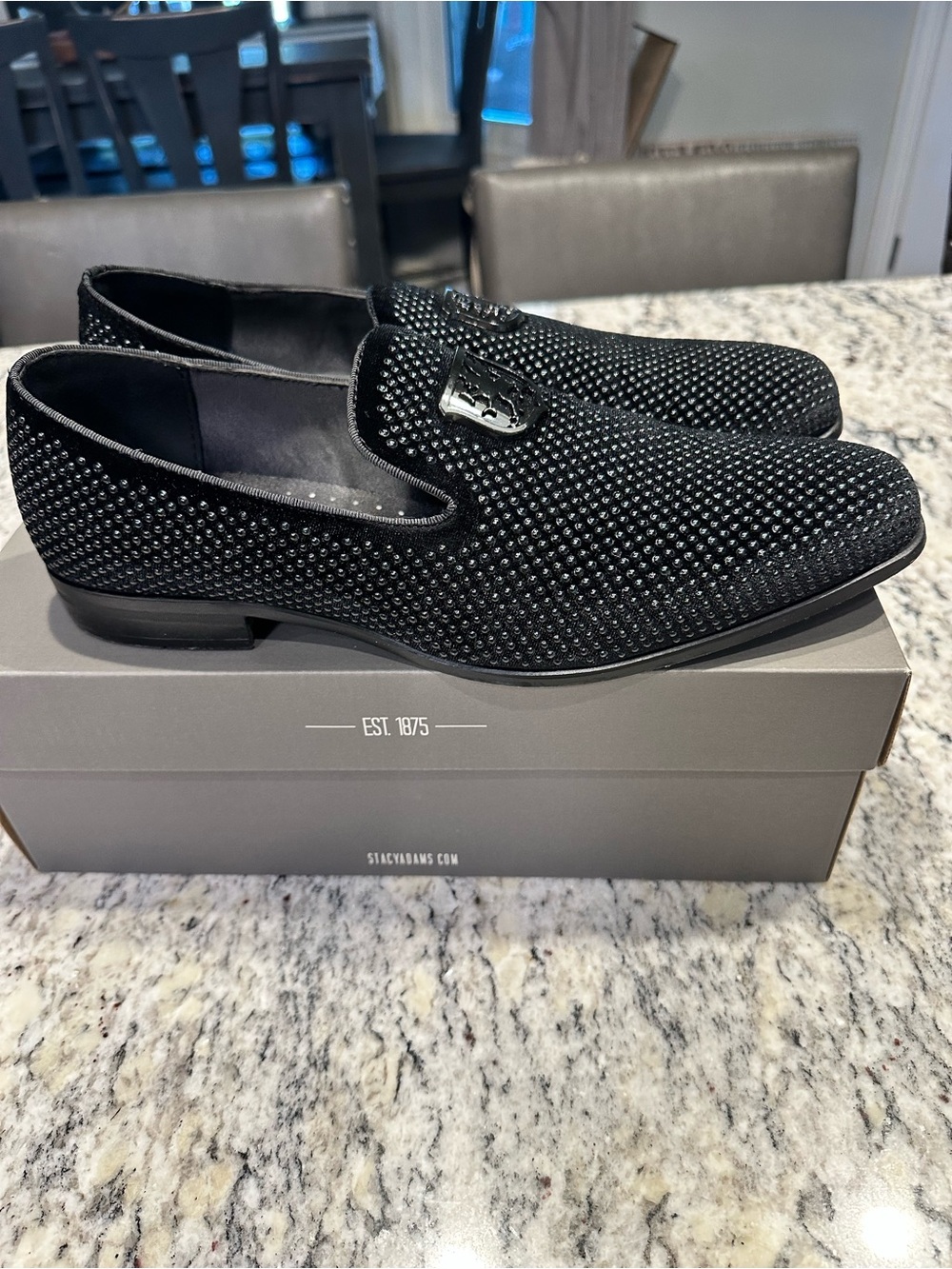 Black Studded Men's Velvet Loafers - Stacy Adams